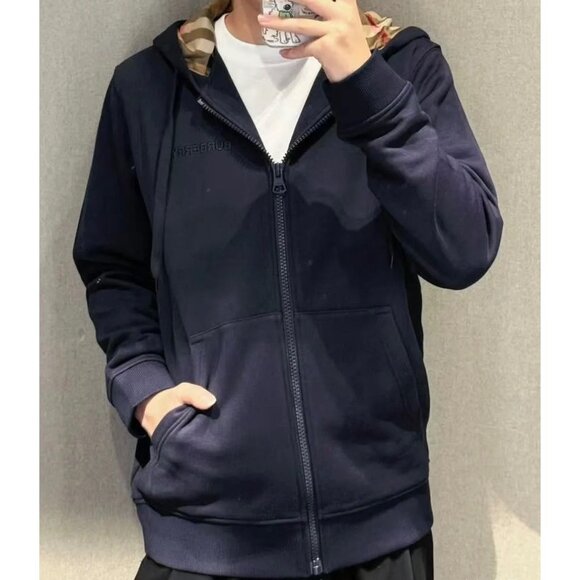 Burberry Men’s 'Hove' Check Embroidery Logo Hoodie Navy Black M 8084770 - Picture 9 of 9